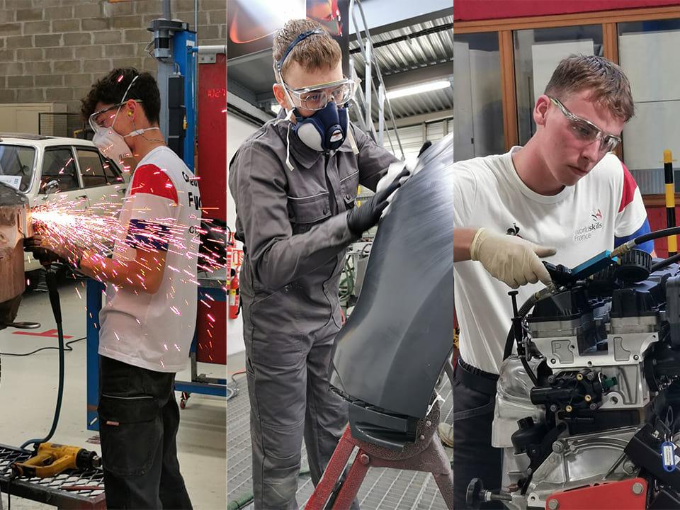 nos compétiteurs des métiers des services auto aux Worldskills Lyon 2024 en plein entrainement